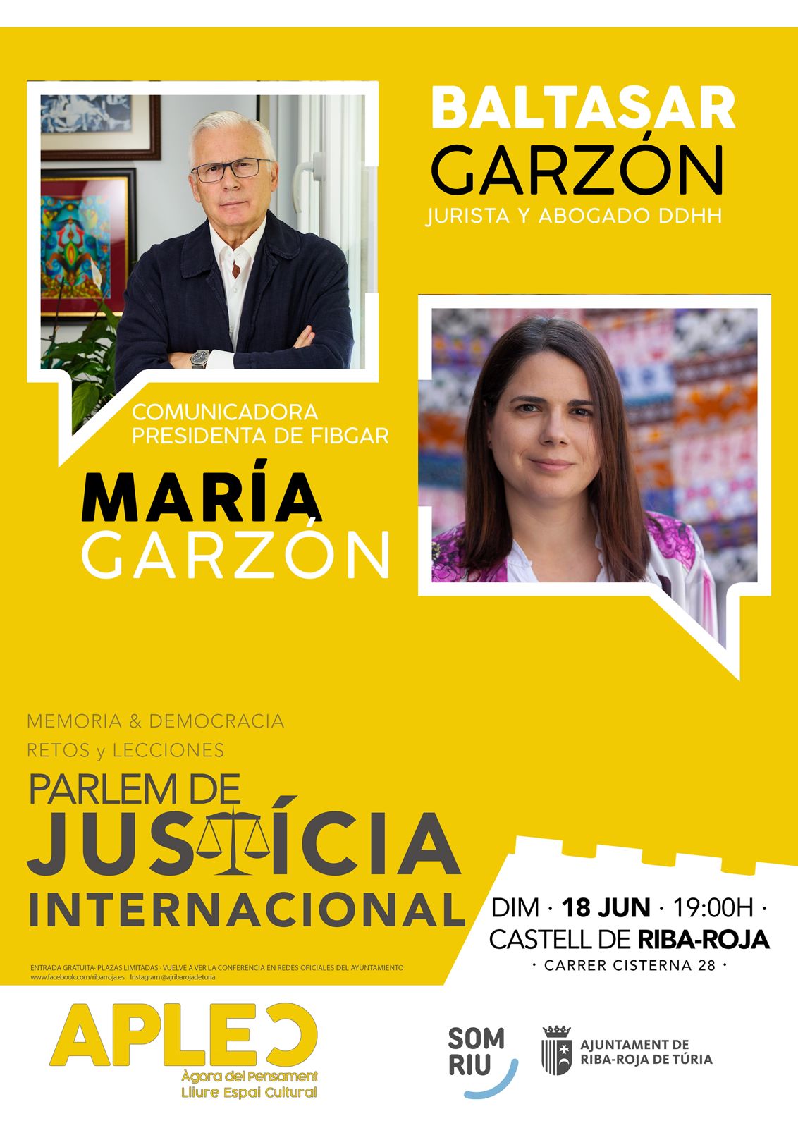Nova cita amb APLEC. Parlem de memòria i democràcia amb el jurista Baltasar Garzón i María Garzón