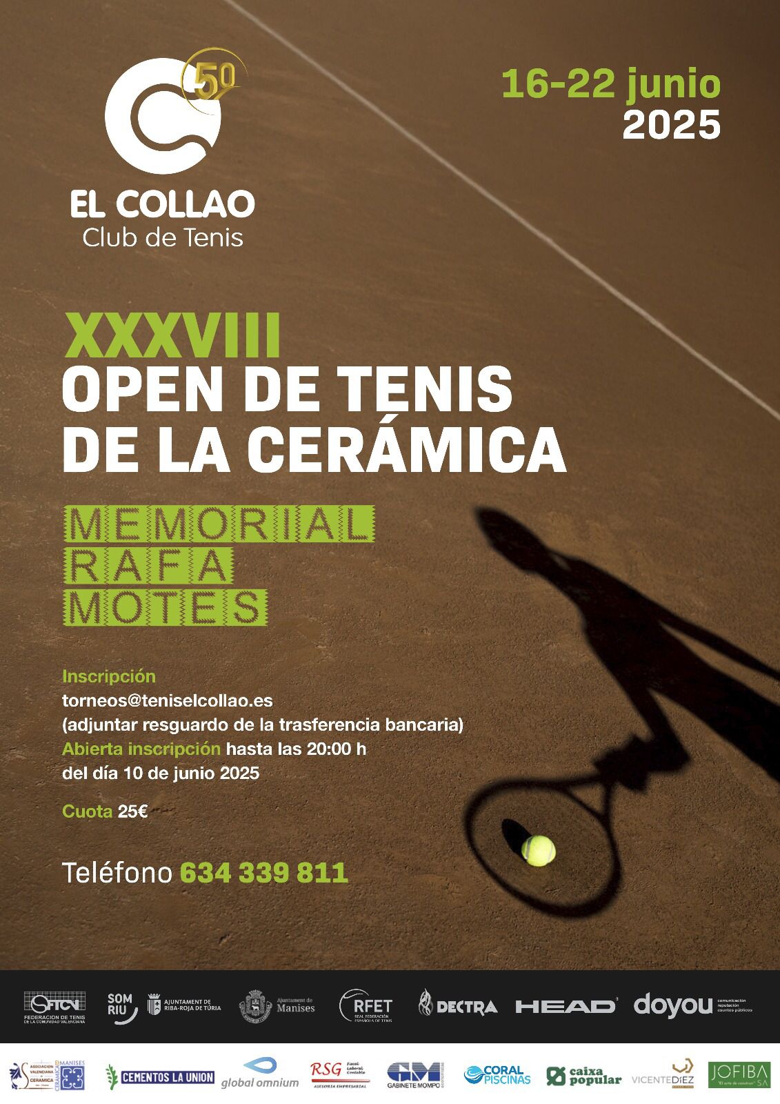 El Club de Tenis "El Collao" convoca el XXXVIII Open de Tenis de la Ceràmica